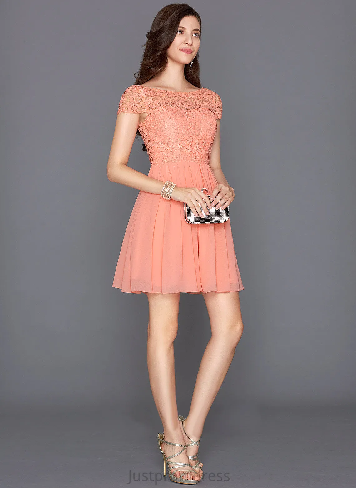 Livia Lace Dress Neck Short/Mini Scoop Chiffon Cocktail A-Line Cocktail Dresses