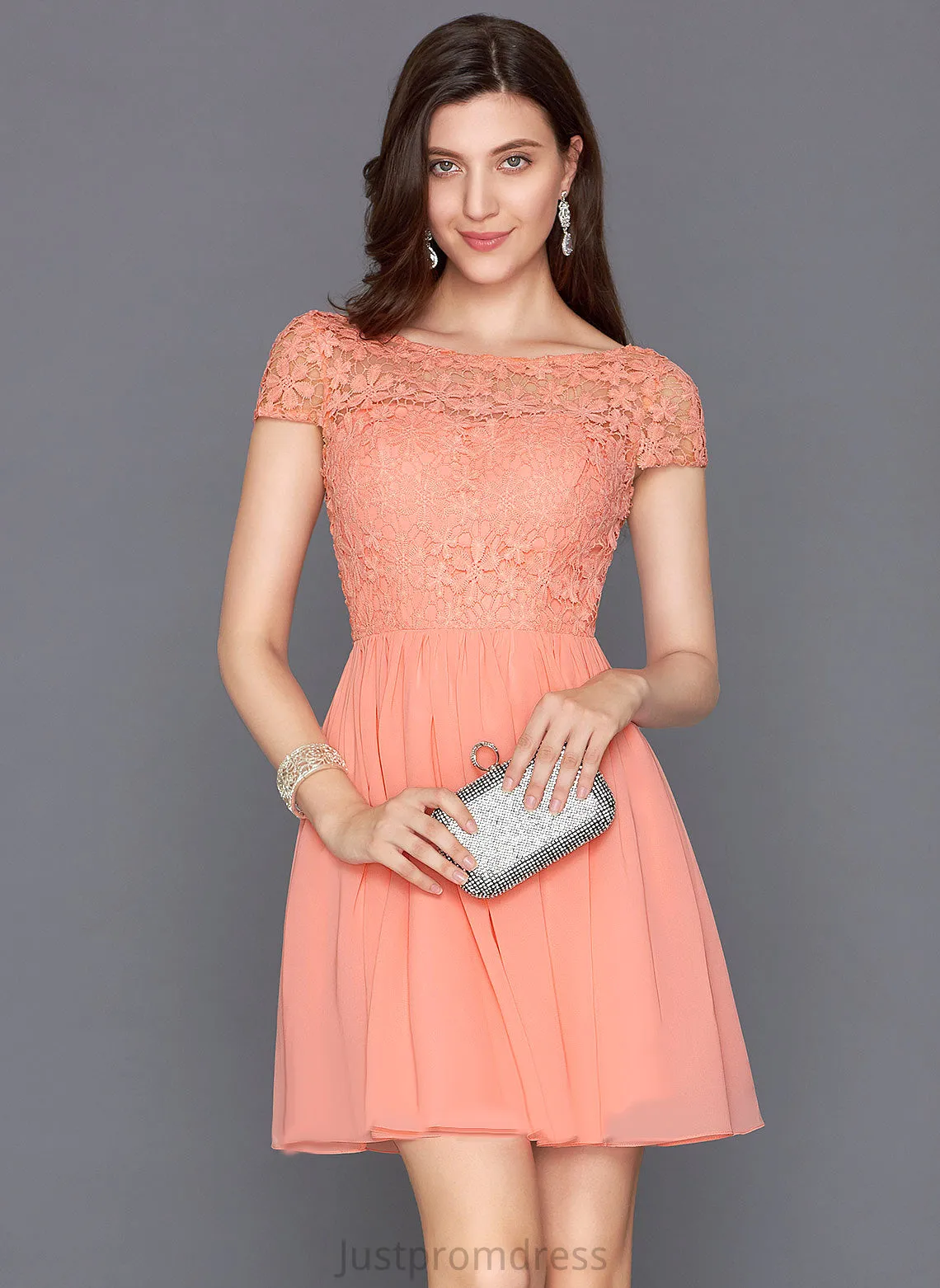 Livia Lace Dress Neck Short/Mini Scoop Chiffon Cocktail A-Line Cocktail Dresses