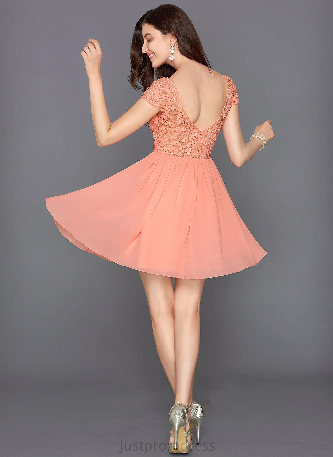 Livia Lace Dress Neck Short/Mini Scoop Chiffon Cocktail A-Line Cocktail Dresses