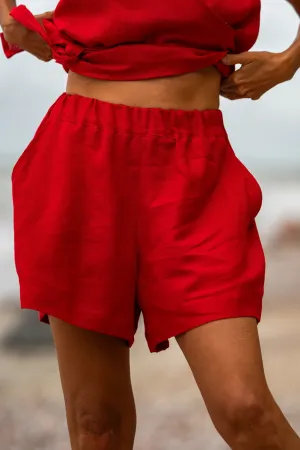 Loose Linen Shorts ASHLEY In Red
