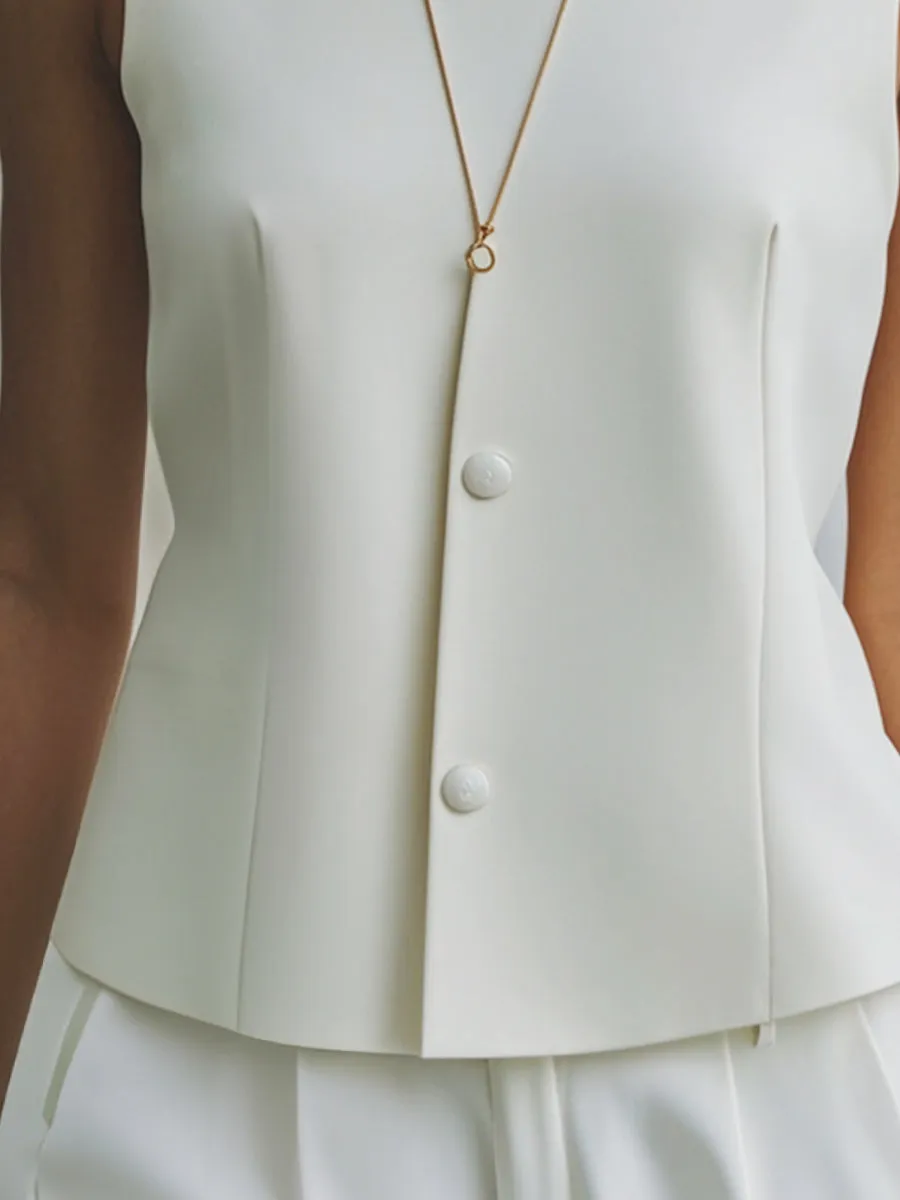 Minimalist White Sleeveless Asymmetrical Blouse