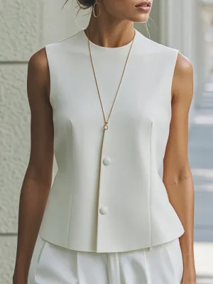 Minimalist White Sleeveless Asymmetrical Blouse