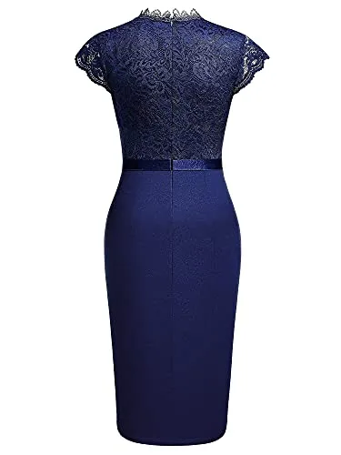 Miusol Women's Retro Floral Lace Ruffle Style Cocktail Mini Dress