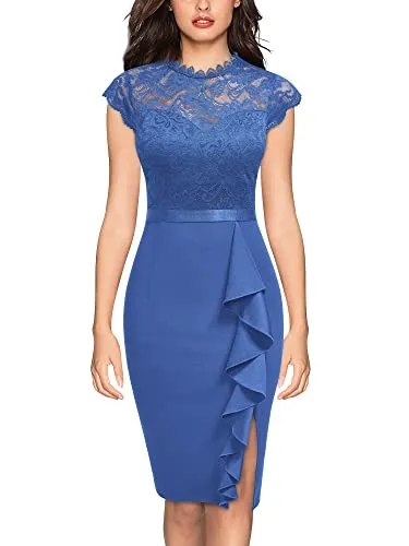Miusol Women's Retro Floral Lace Ruffle Style Cocktail Mini Dress