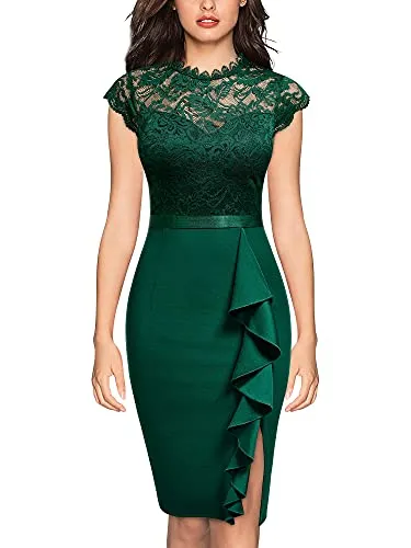 Miusol Women's Retro Floral Lace Ruffle Style Cocktail Mini Dress