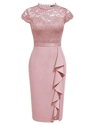 Miusol Women's Retro Floral Lace Ruffle Style Cocktail Mini Dress