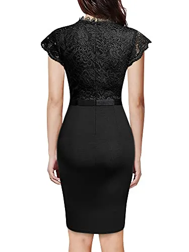 Miusol Women's Retro Floral Lace Ruffle Style Cocktail Mini Dress