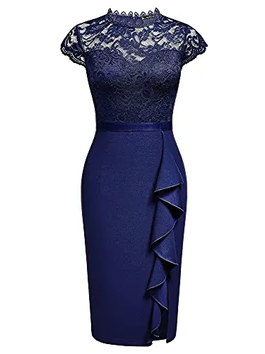 Miusol Women's Retro Floral Lace Ruffle Style Cocktail Mini Dress