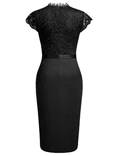 Miusol Women's Retro Floral Lace Ruffle Style Cocktail Mini Dress