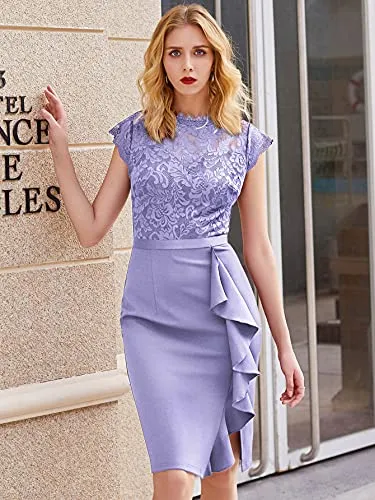 Miusol Women's Retro Floral Lace Ruffle Style Cocktail Mini Dress