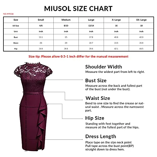Miusol Women's Retro Floral Lace Ruffle Style Cocktail Mini Dress