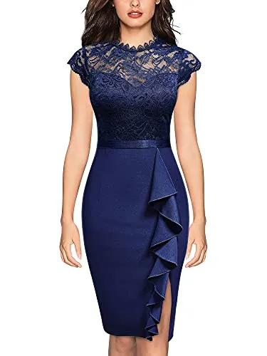 Miusol Women's Retro Floral Lace Ruffle Style Cocktail Mini Dress