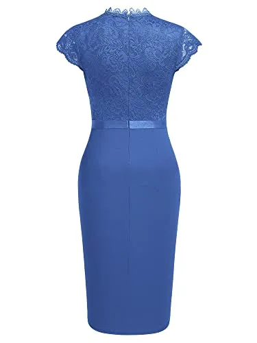 Miusol Women's Retro Floral Lace Ruffle Style Cocktail Mini Dress