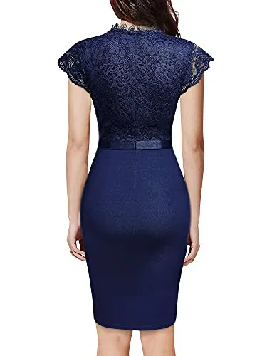 Miusol Women's Retro Floral Lace Ruffle Style Cocktail Mini Dress