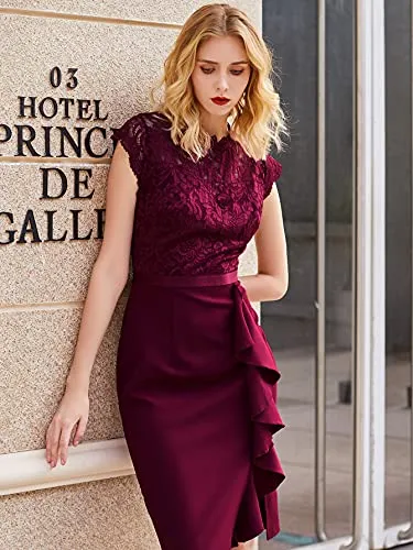 Miusol Women's Retro Floral Lace Ruffle Style Cocktail Mini Dress