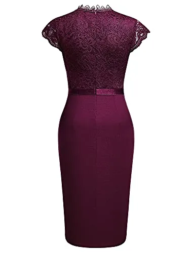 Miusol Women's Retro Floral Lace Ruffle Style Cocktail Mini Dress