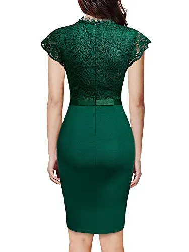 Miusol Women's Retro Floral Lace Ruffle Style Cocktail Mini Dress