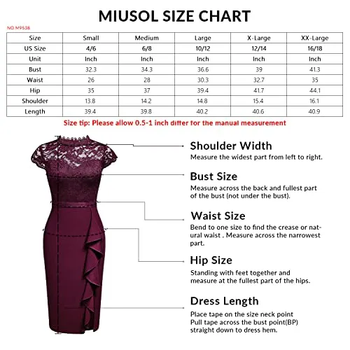 Miusol Women's Retro Floral Lace Ruffle Style Cocktail Mini Dress