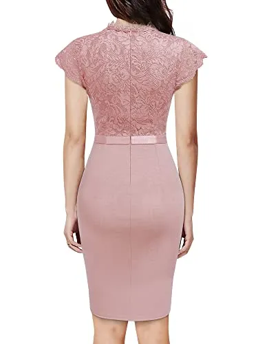 Miusol Women's Retro Floral Lace Ruffle Style Cocktail Mini Dress