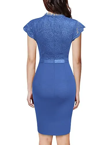 Miusol Women's Retro Floral Lace Ruffle Style Cocktail Mini Dress