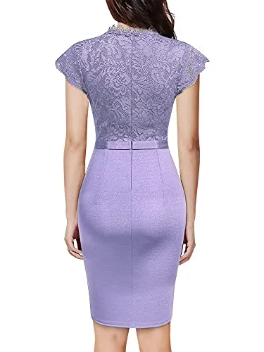 Miusol Women's Retro Floral Lace Ruffle Style Cocktail Mini Dress
