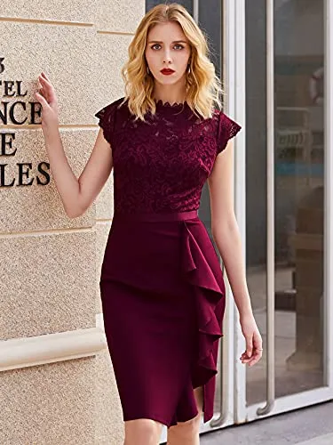 Miusol Women's Retro Floral Lace Ruffle Style Cocktail Mini Dress