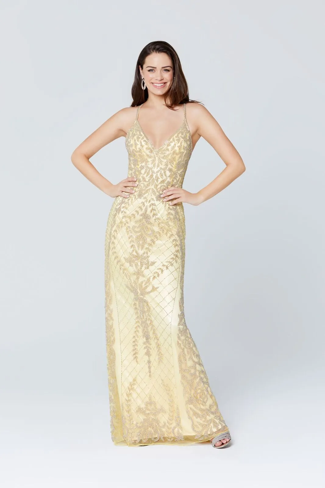Primavera Couture 3428 Size 22 Yellow Embellished beaded v neckline prom dress Evening Gown