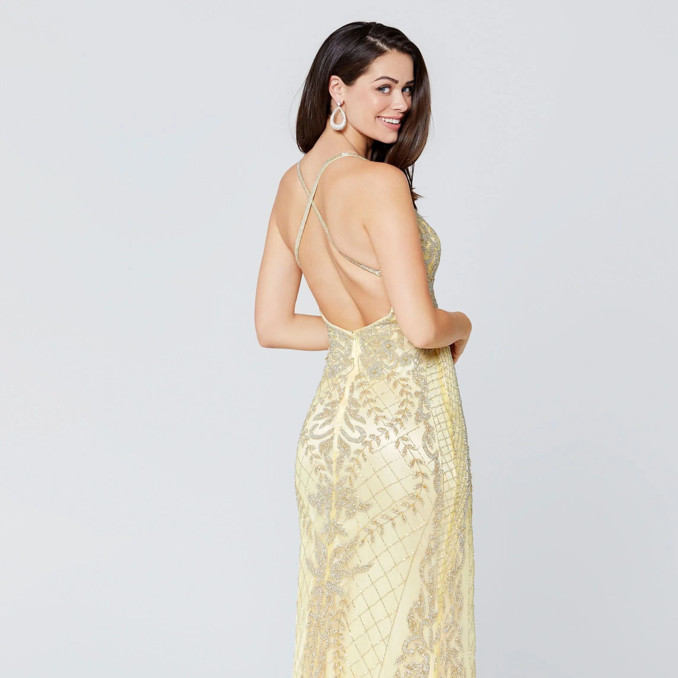 Primavera Couture 3428 Size 22 Yellow Embellished beaded v neckline prom dress Evening Gown