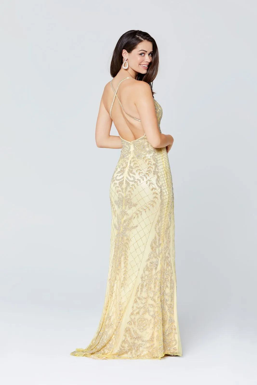 Primavera Couture 3428 Size 22 Yellow Embellished beaded v neckline prom dress Evening Gown