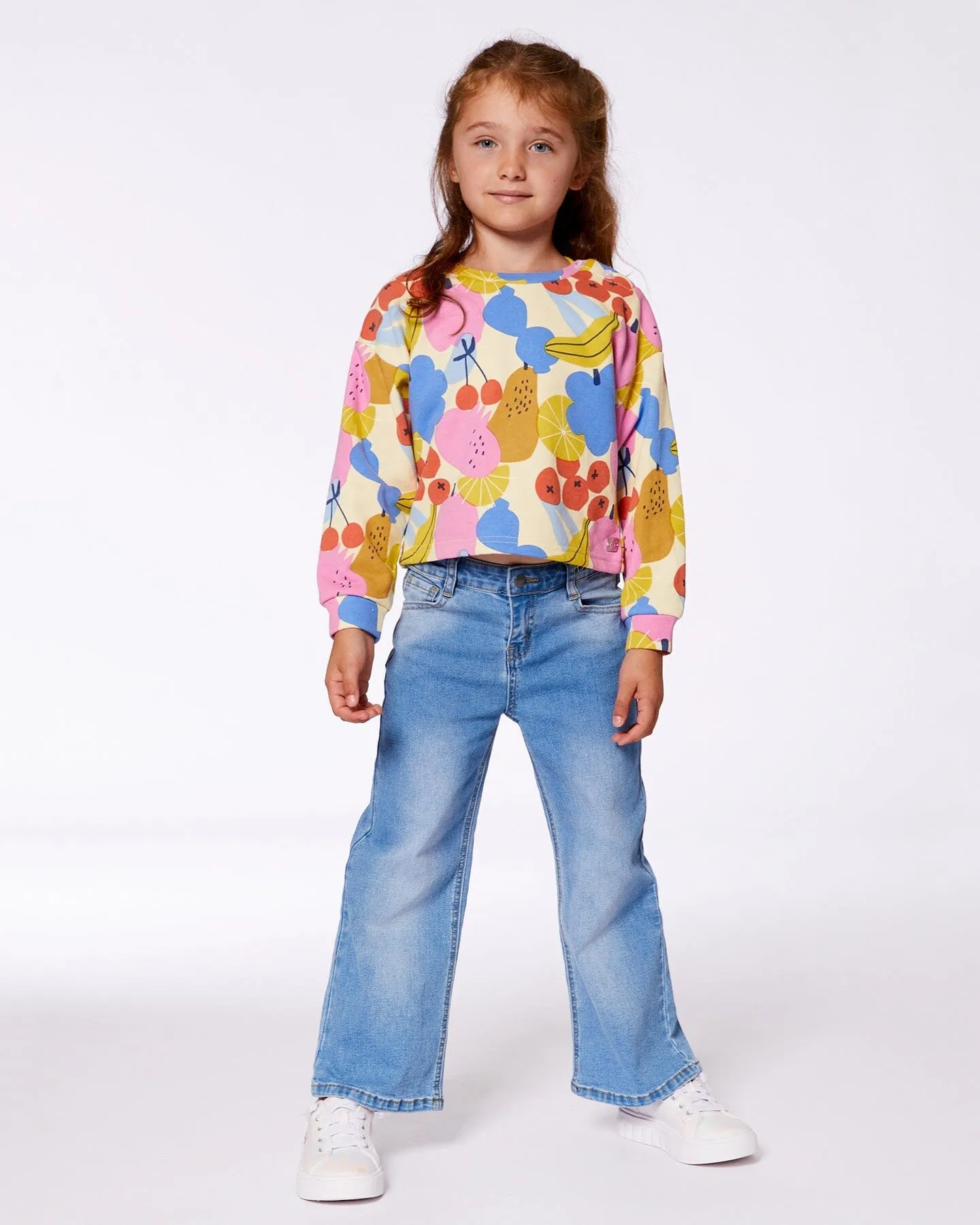 Printed French Terry Sweatshirt Fruits On Yellow Background