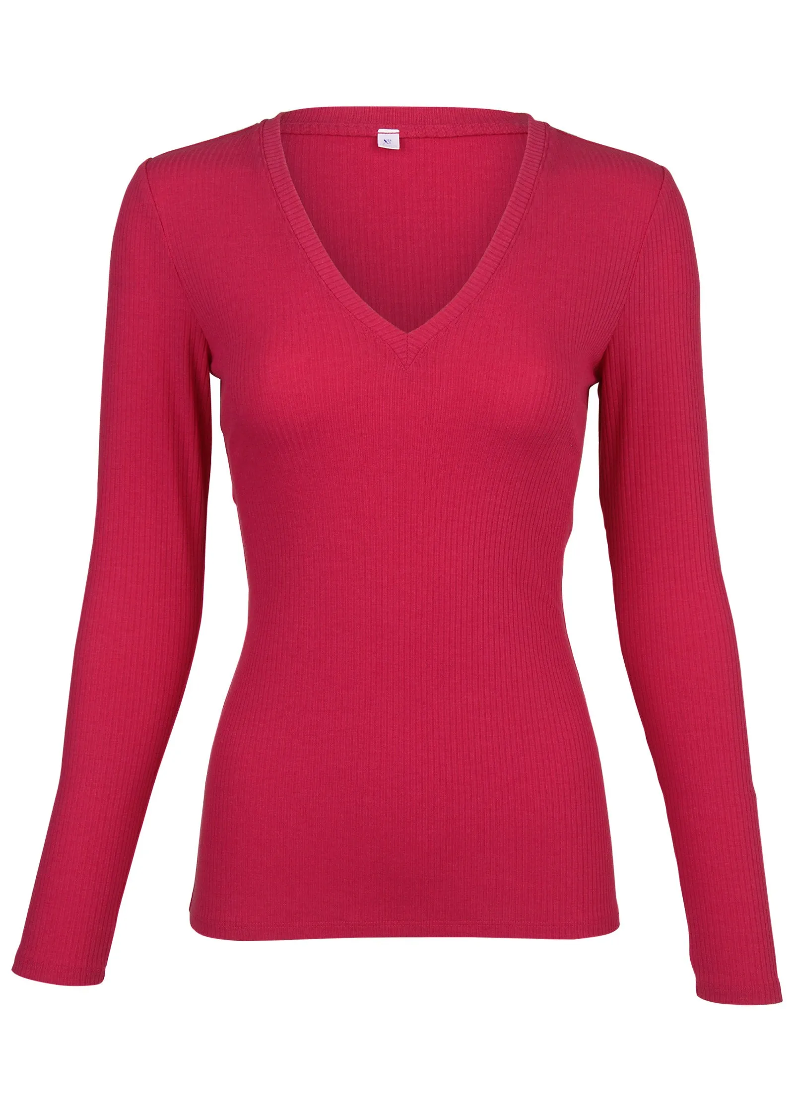Ribbed Long Sleeve V-Neck - Barberry