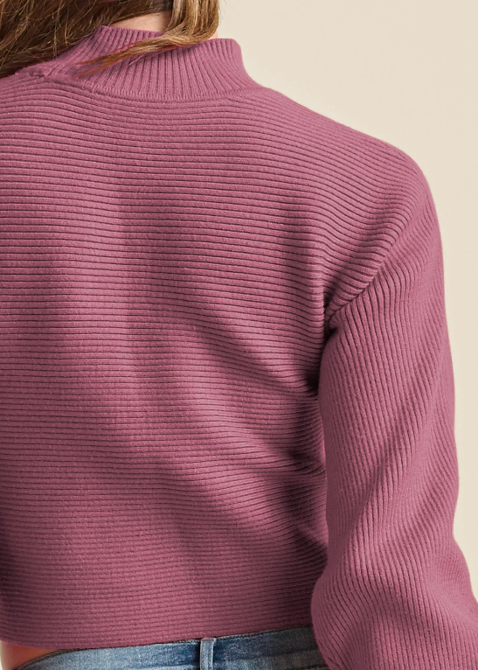 Ribbed Mock-Neck Sweater - Berry