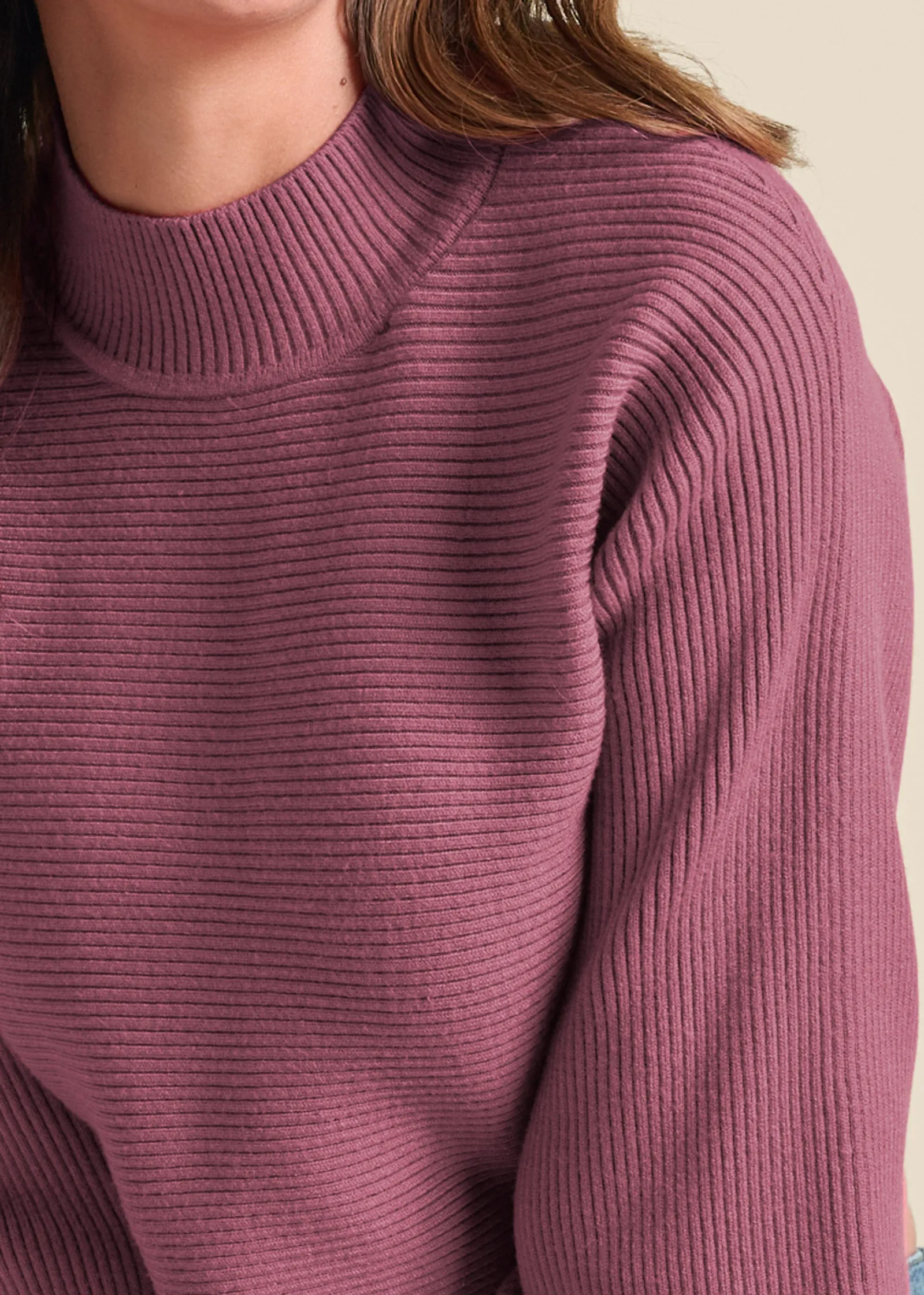 Ribbed Mock-Neck Sweater - Berry