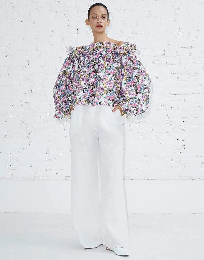 Ruffled Button Down Off Shoulder Blouse