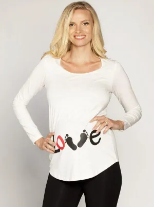 Slogan Tee: LOVE Foot Print Long Sleeve Top -  Black