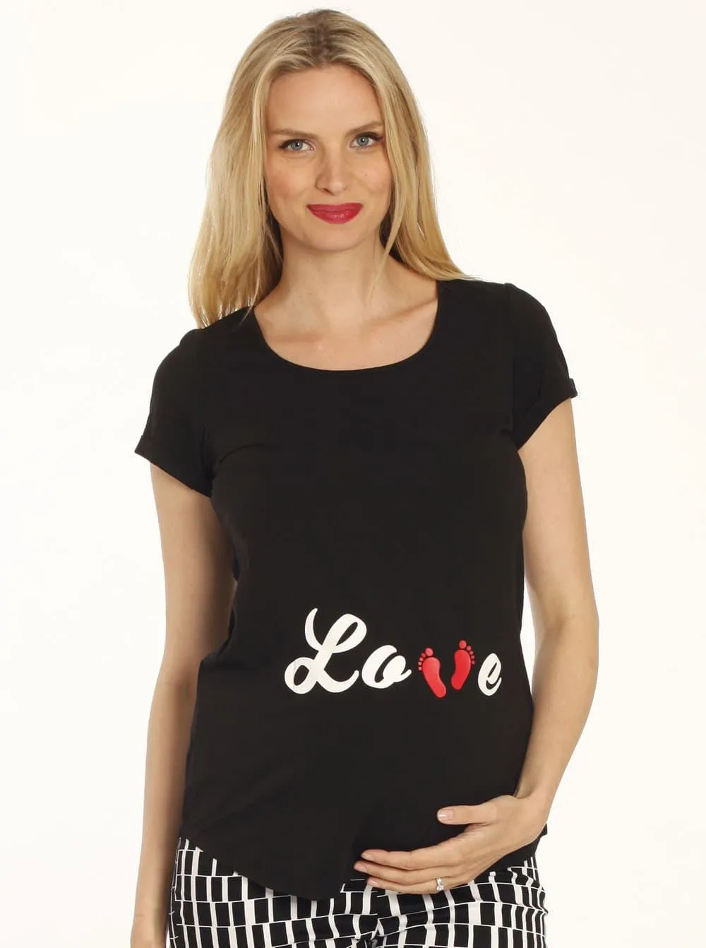 Slogan Tee: LOVE Foot Print Long Sleeve Top -  Black