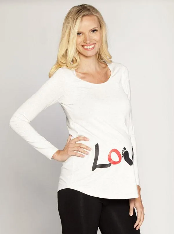 Slogan Tee: LOVE Foot Print Long Sleeve Top -  Black