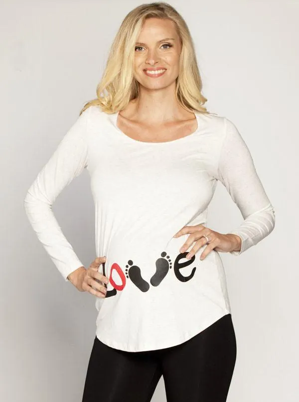 Slogan Tee: LOVE Foot Print Long Sleeve Top -  Black
