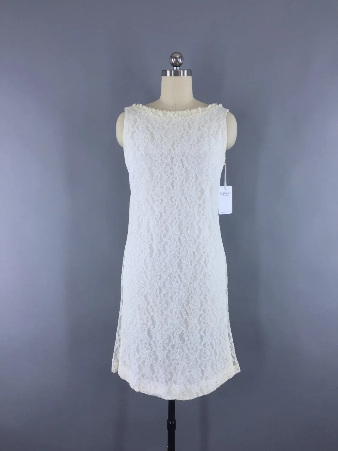 Vintage 1960s Ivory Lace Shift Dress