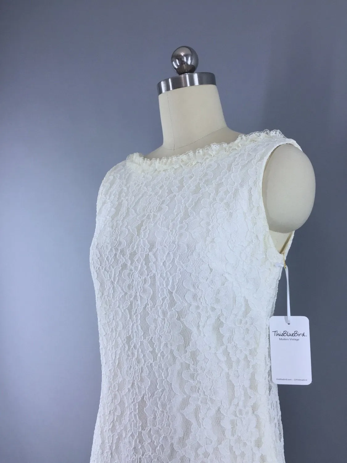 Vintage 1960s Ivory Lace Shift Dress