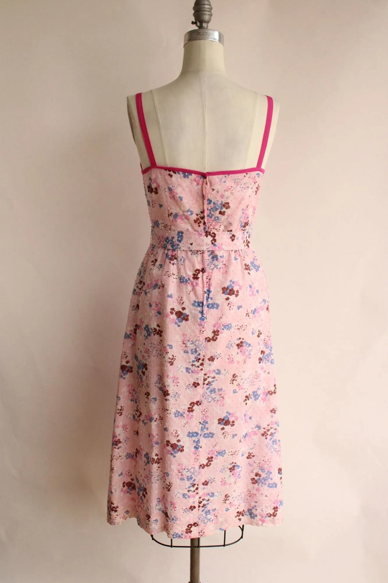 Vintage 1970s 1980s Pink Floral Print Cotton Sundress With Jacket and Belt