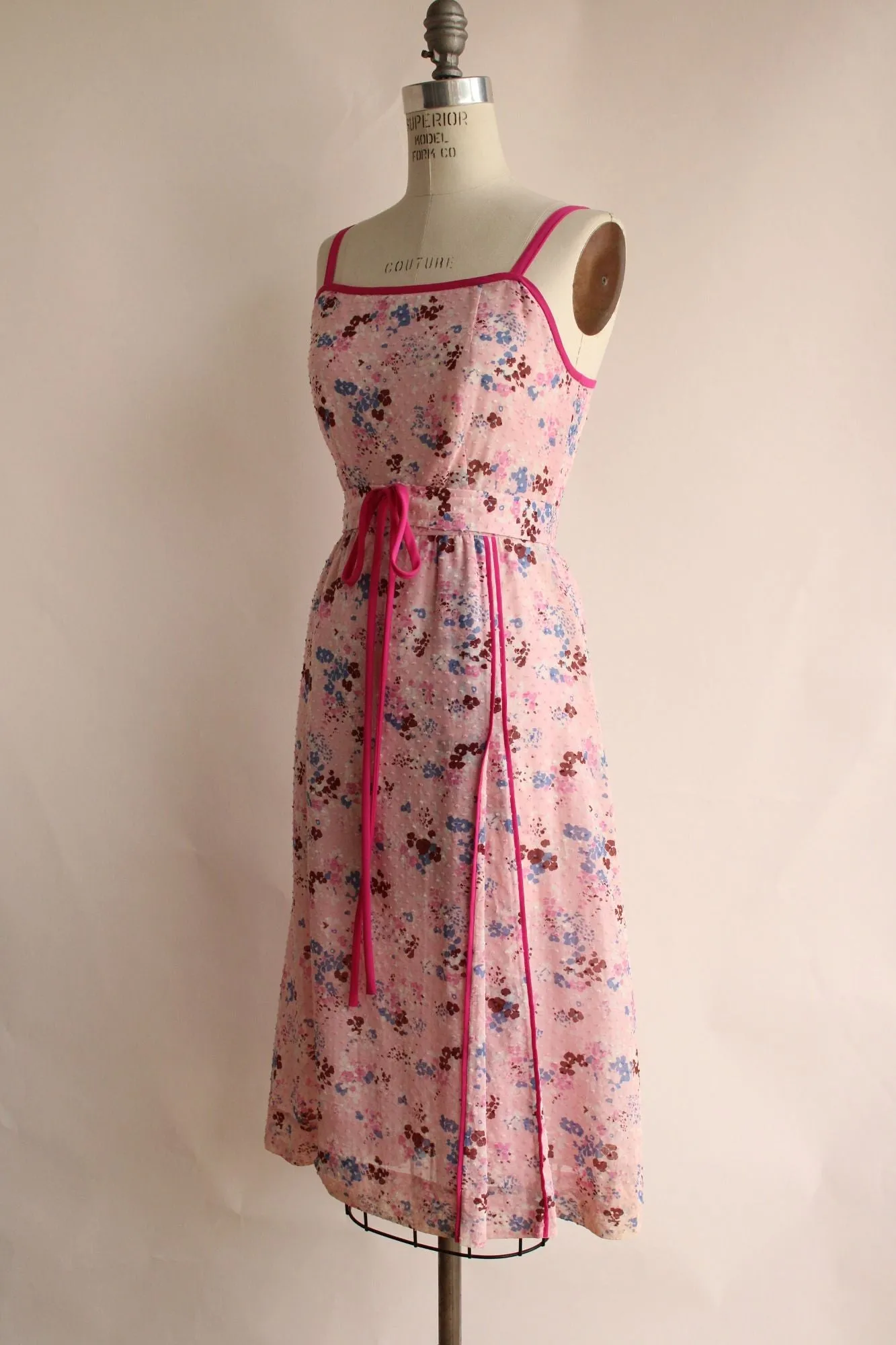 Vintage 1970s 1980s Pink Floral Print Cotton Sundress With Jacket and Belt