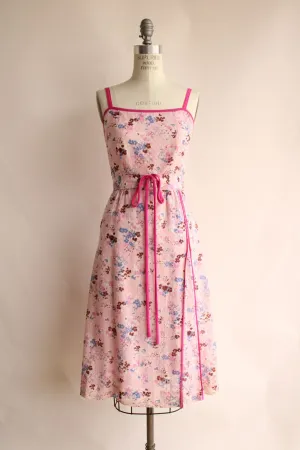 Vintage 1970s 1980s Pink Floral Print Cotton Sundress With Jacket and Belt