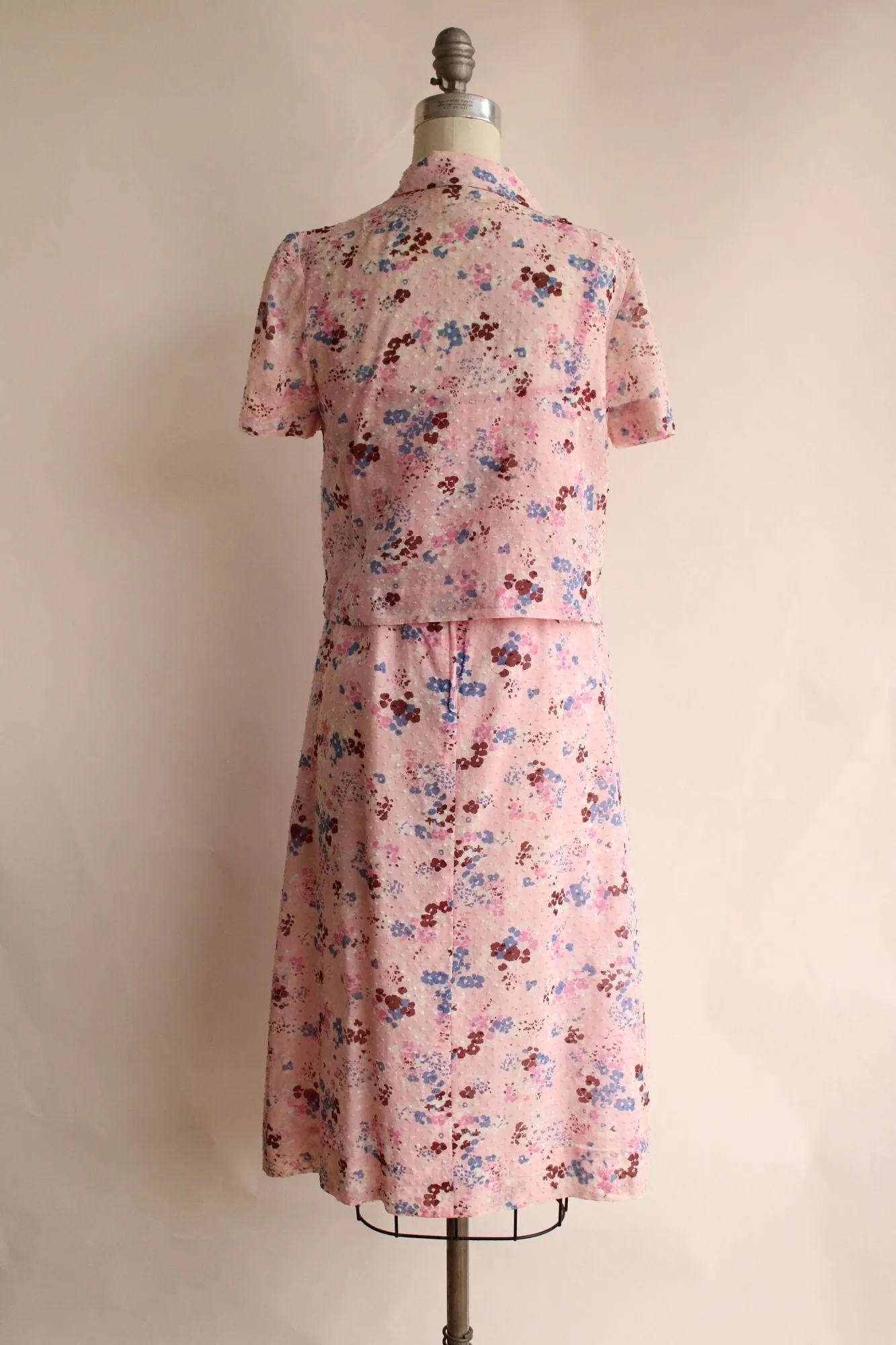 Vintage 1970s 1980s Pink Floral Print Cotton Sundress With Jacket and Belt