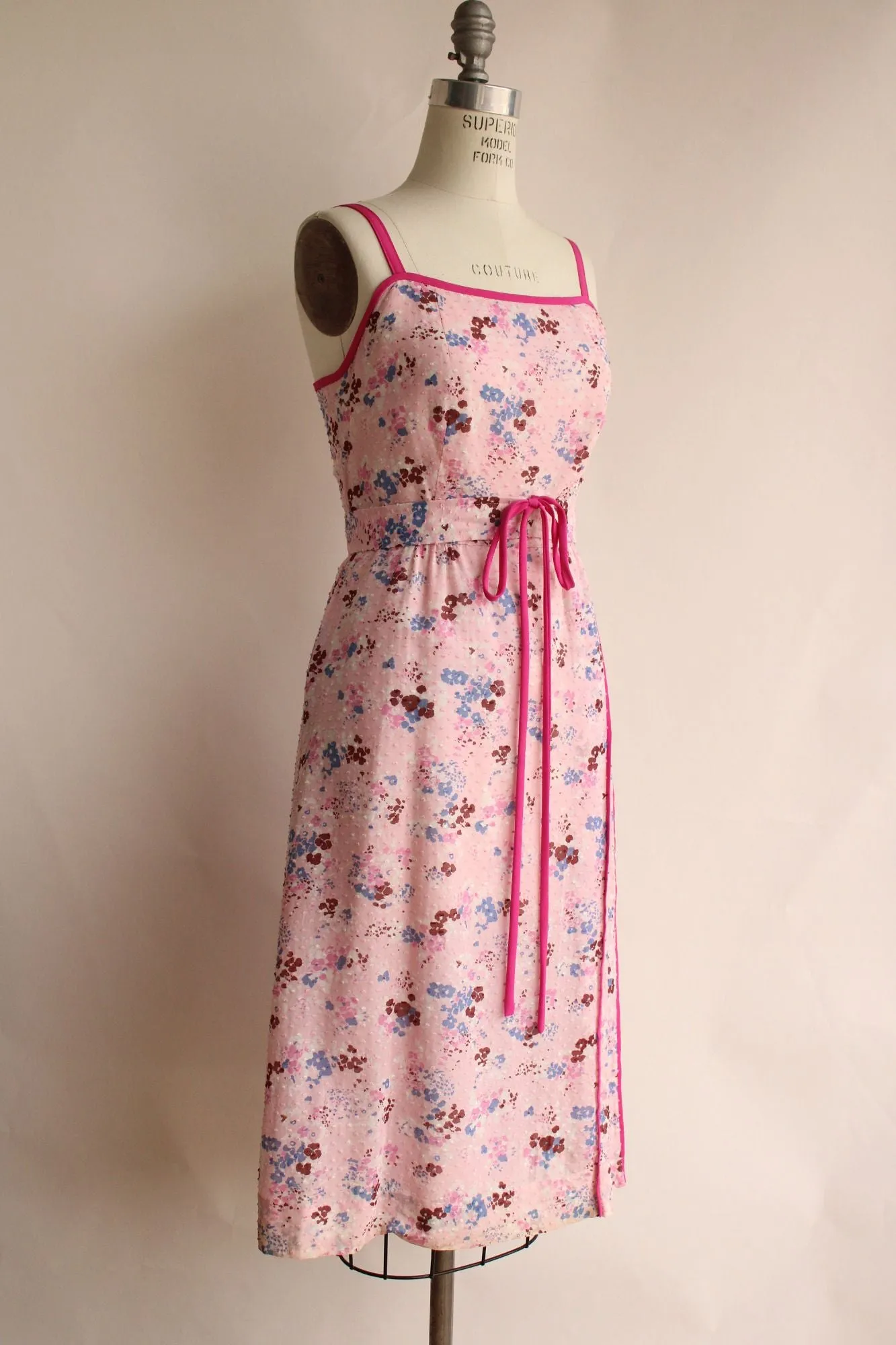 Vintage 1970s 1980s Pink Floral Print Cotton Sundress With Jacket and Belt