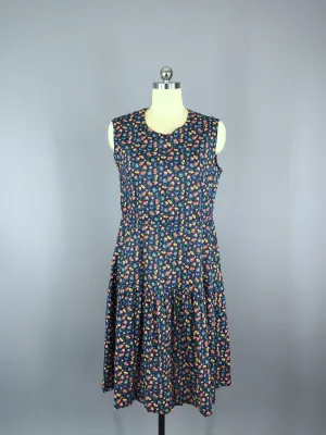 Vintage 80s Sundress / Navy Blue Floral Print