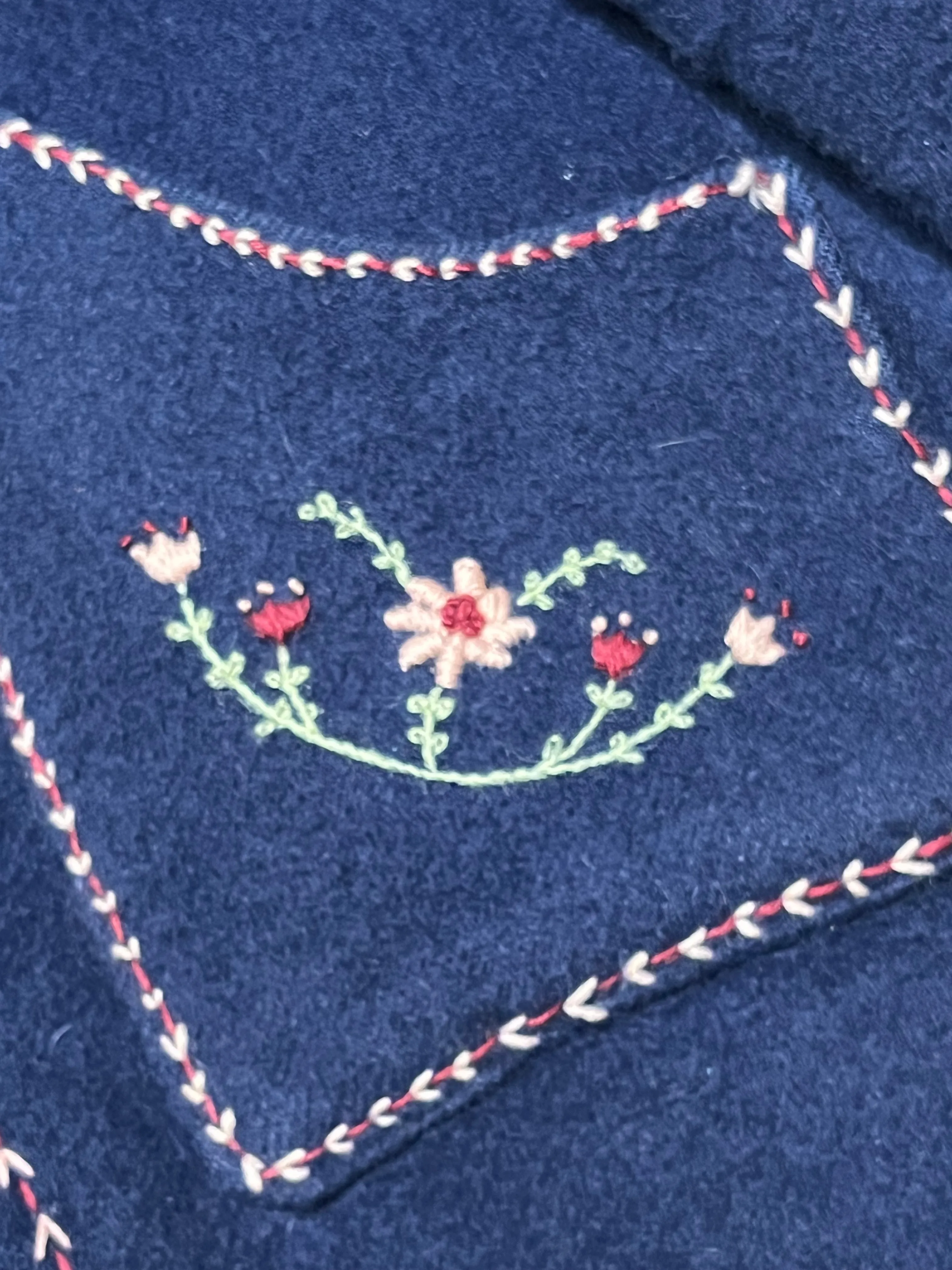 Vintage Blue Wool Northern Parka with White Fur Trimmed Hood and Hand Embroidered Details, Chest 42” SOLD