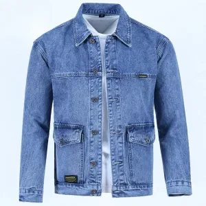 Wiaofellas  -  Male Jean Coats Wide Shoulders Autumn Men's Denim Jacket Gray Trendy Loose Vintage Korean Style Size L Outwear Casual Joker Big