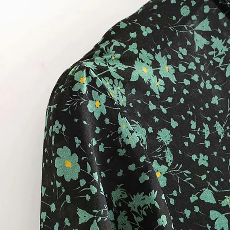 Women Elegant Floral Print Dresses Vintage Ruffled