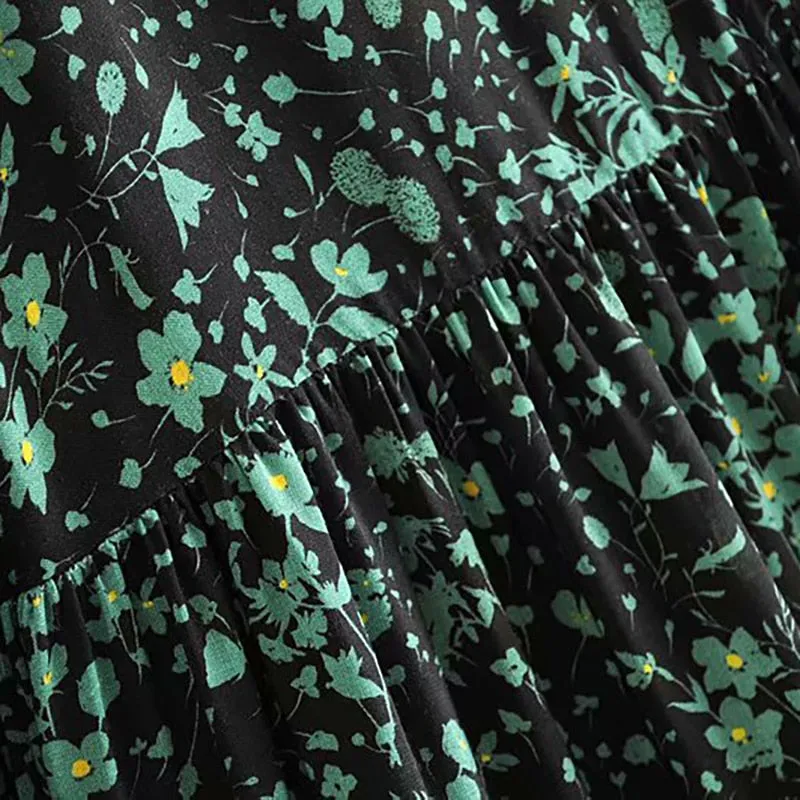 Women Elegant Floral Print Dresses Vintage Ruffled